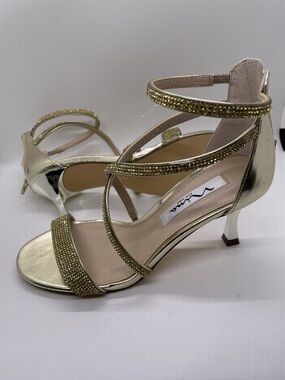 Nina Shoes Gold Rhinestone Strappy Dress Heels